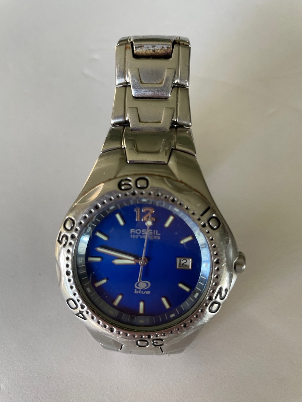 NOT FOR SALE Fossil Silver Stainless Steel Watch with Blue Dial Untested Parts